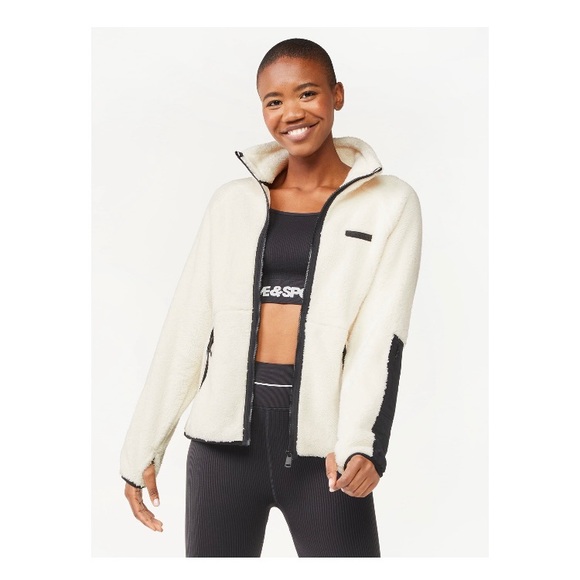 NEW Love & Sports Womens Black White Faux Sherpa Winter Jacket and Headband - Picture 3 of 12